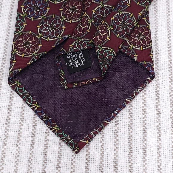 Christian Dior Monsieur Tie Mens Burgundy Silk Geometric Floral Pattern Made USA - Picture 5 of 7